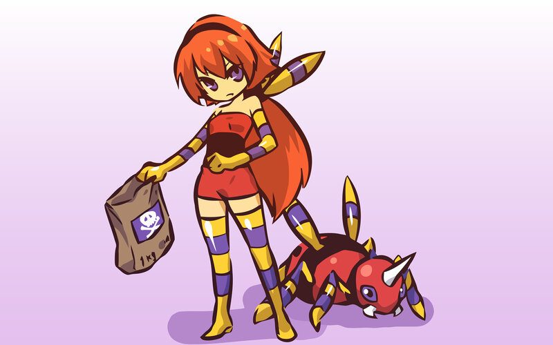 anime girl with bag and creature