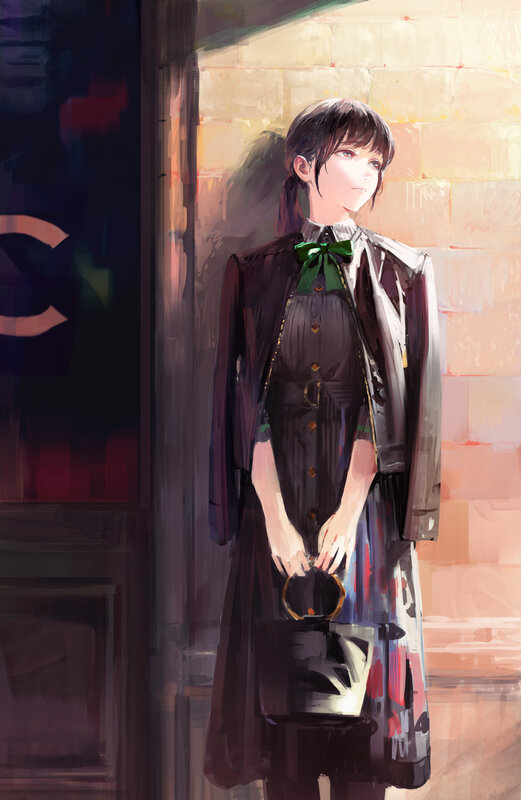 Anime Girl with Bag — Black