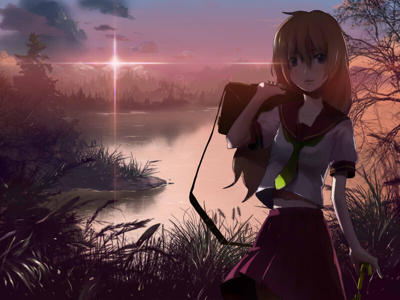 Anime Girl with Bag — Purple
