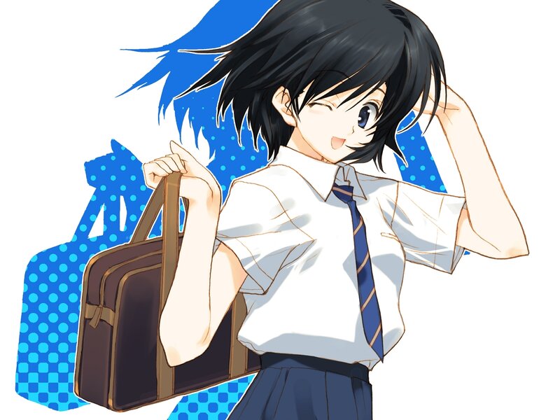 Anime Girl with Bag — White