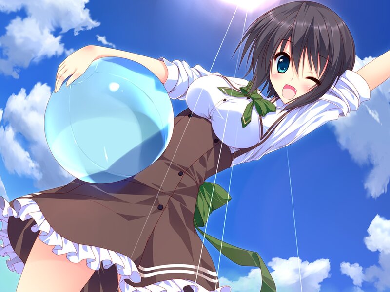 Anime Girl with Balloon — Blue, Playful