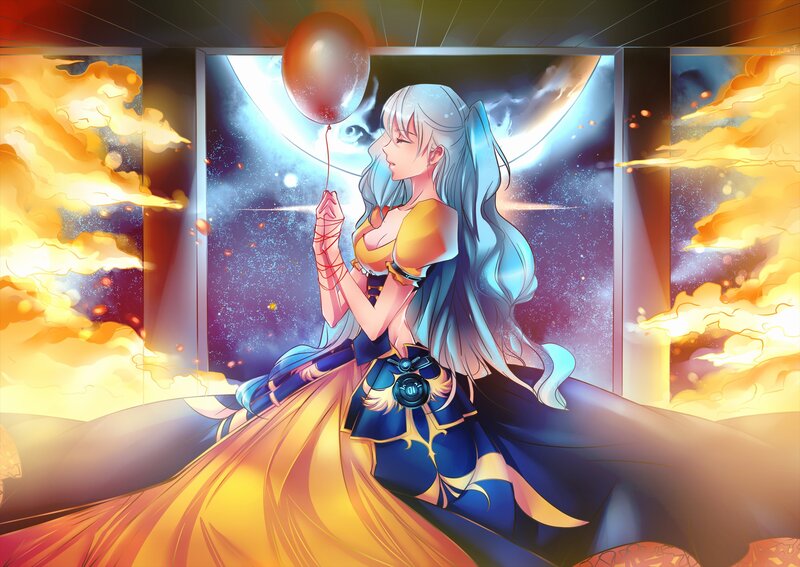 Anime Girl with Balloon — Blue
