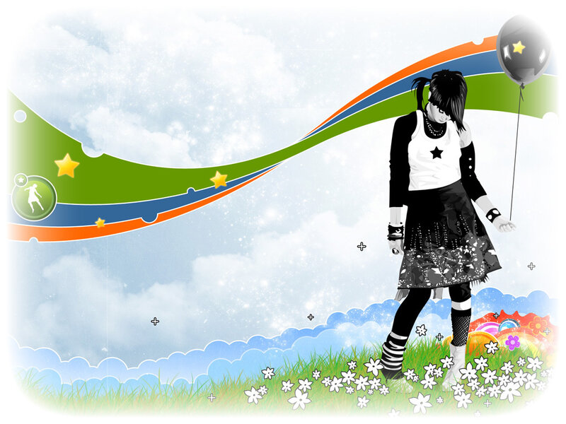 Anime Girl with Balloon — Green