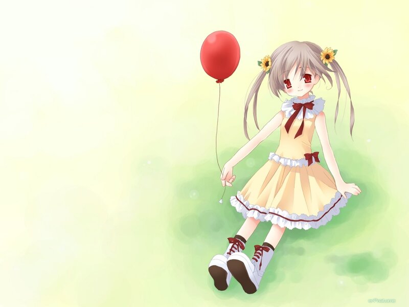 Anime Girl with Balloon — Yellow