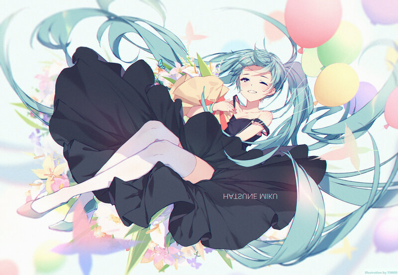 Anime Girl with Balloons — Blue, Dreamy, Digital Art