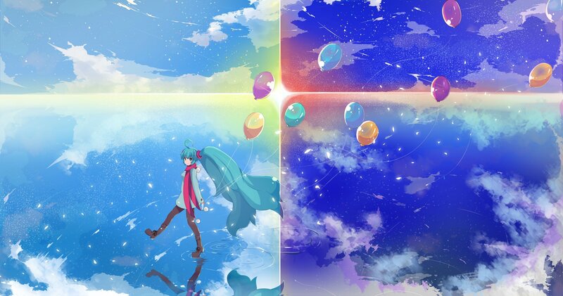 Anime Girl with Balloons — Blue, Dreamy