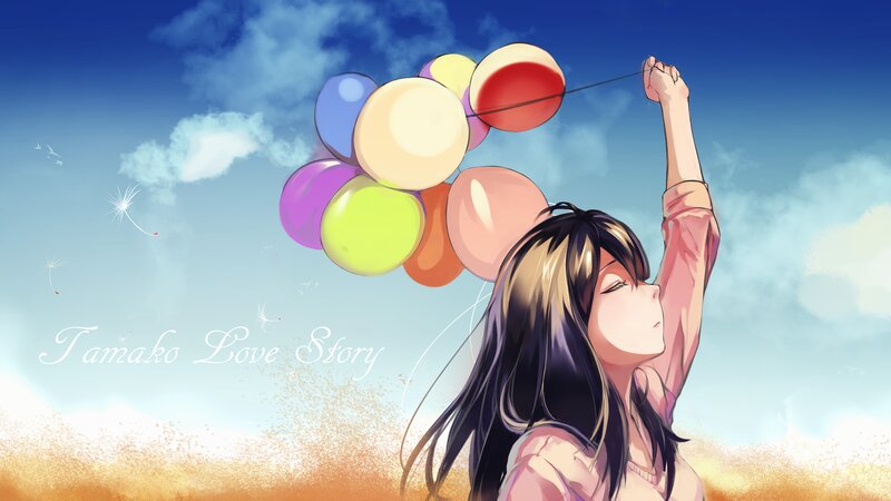 Anime Girl with Balloons — Blue, Serene