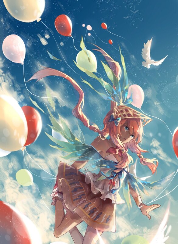 Anime Girl with Balloons — Blue