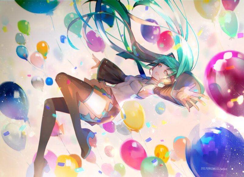 Anime Girl with Balloons — Cyan