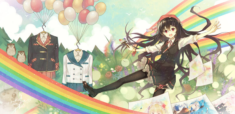 Anime Girl with Balloons — Green