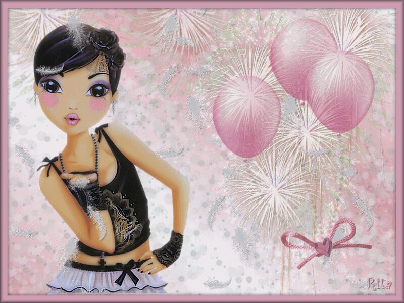 Anime Girl with Balloons — Pink, Festive