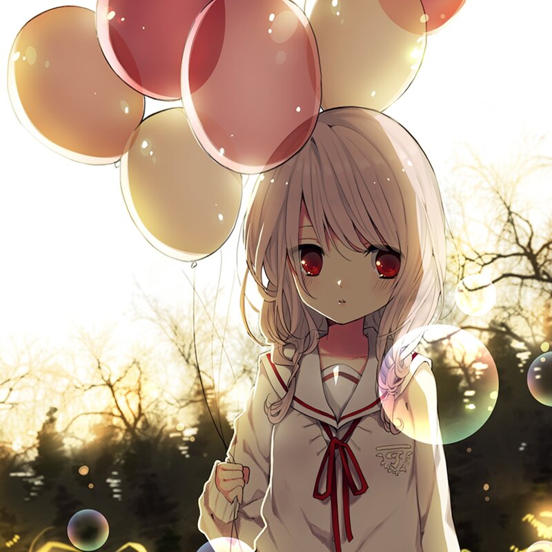 Anime Girl with Balloons — White