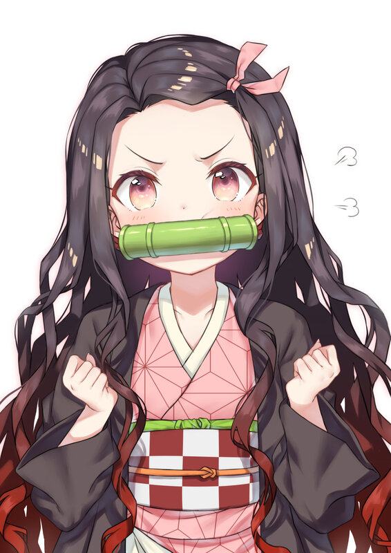 Anime Girl with Bamboo — Black, Determined