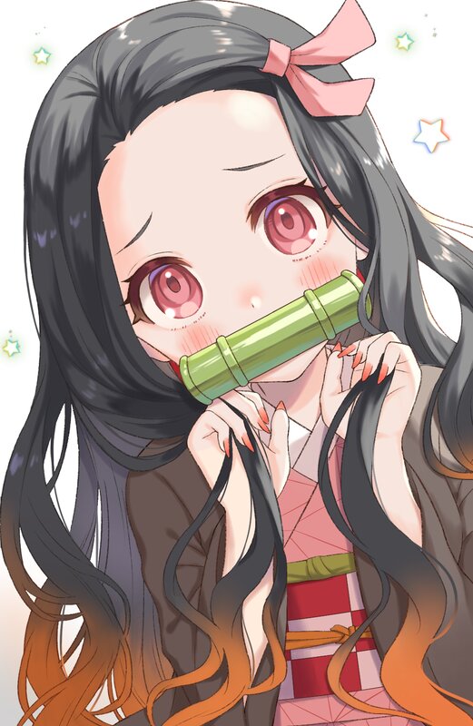 Anime Girl with Bamboo — Black, Playful