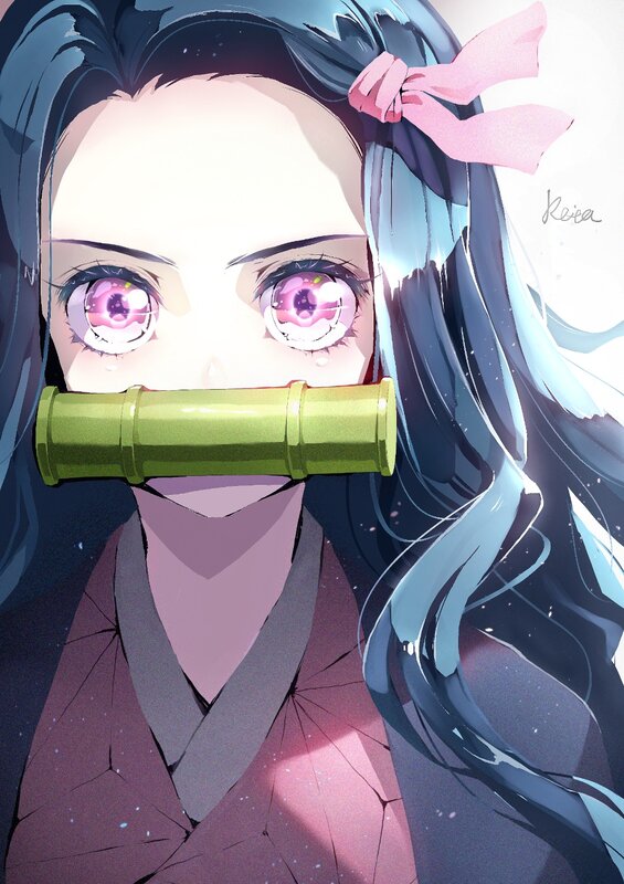 Anime Girl with Bamboo — Blue, Dramatic
