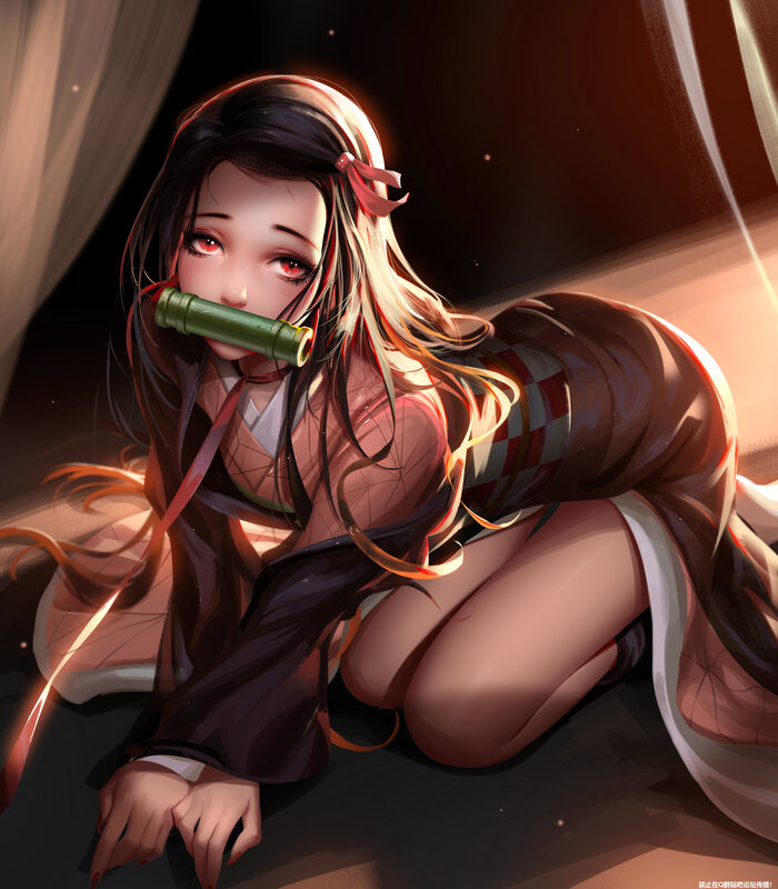 Anime Girl with Bamboo — Brown, Dramatic