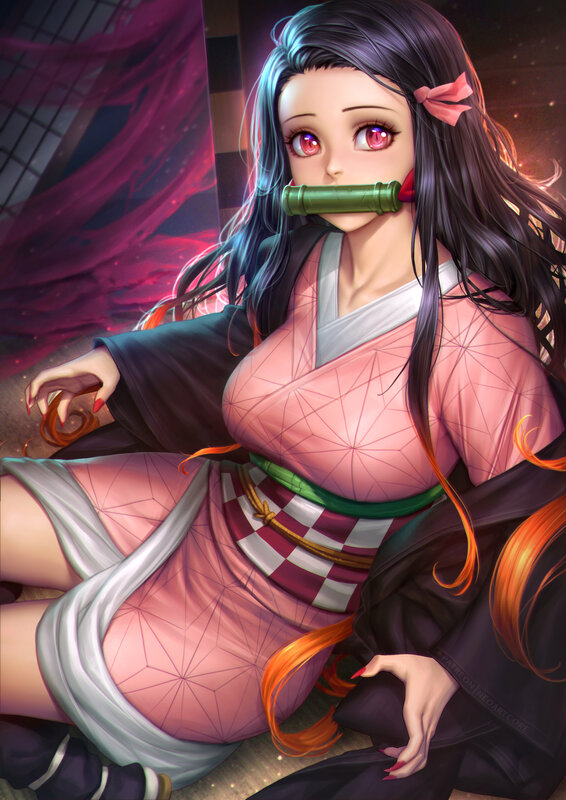 Anime Girl with Bamboo Gag — Pink