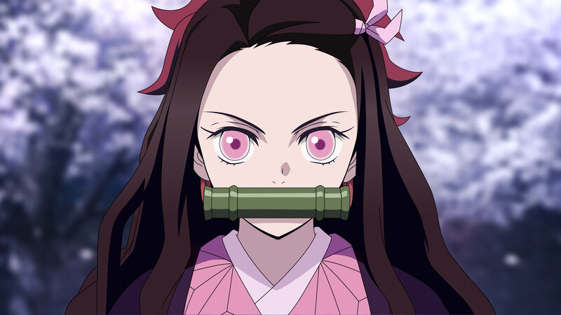 Anime Girl with Bamboo Gag — Purple