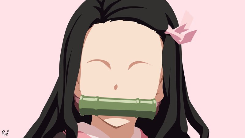 Anime Girl with Bamboo — Pink, Calm, Hair Bow