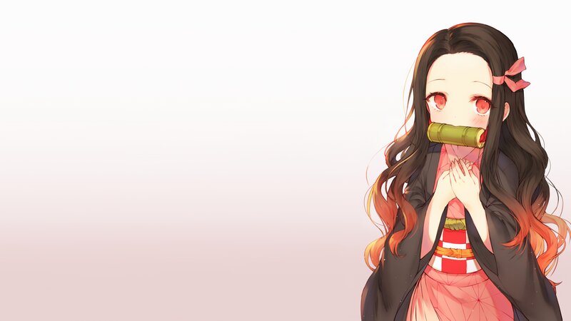 Anime Girl with Bamboo — Pink, Calm