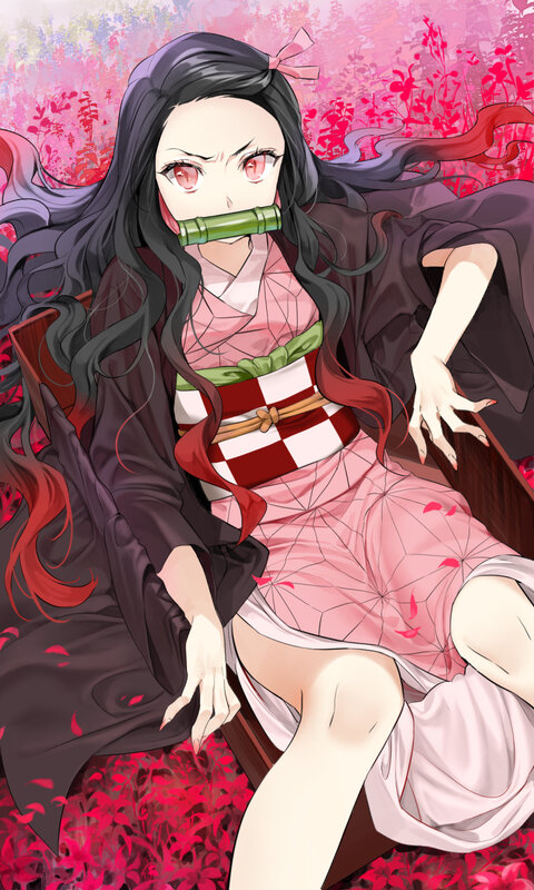 Anime Girl with Bamboo — Pink, Dramatic, Spring