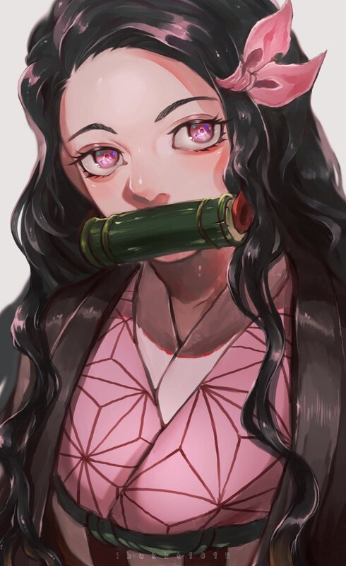 Anime Girl with Bamboo — Pink, Dramatic