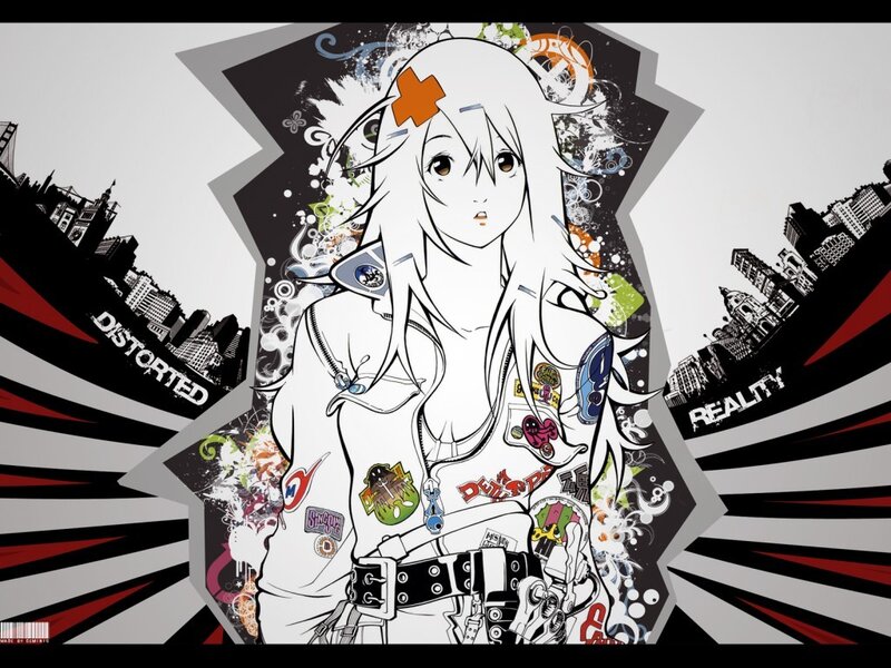 anime girl with band patches