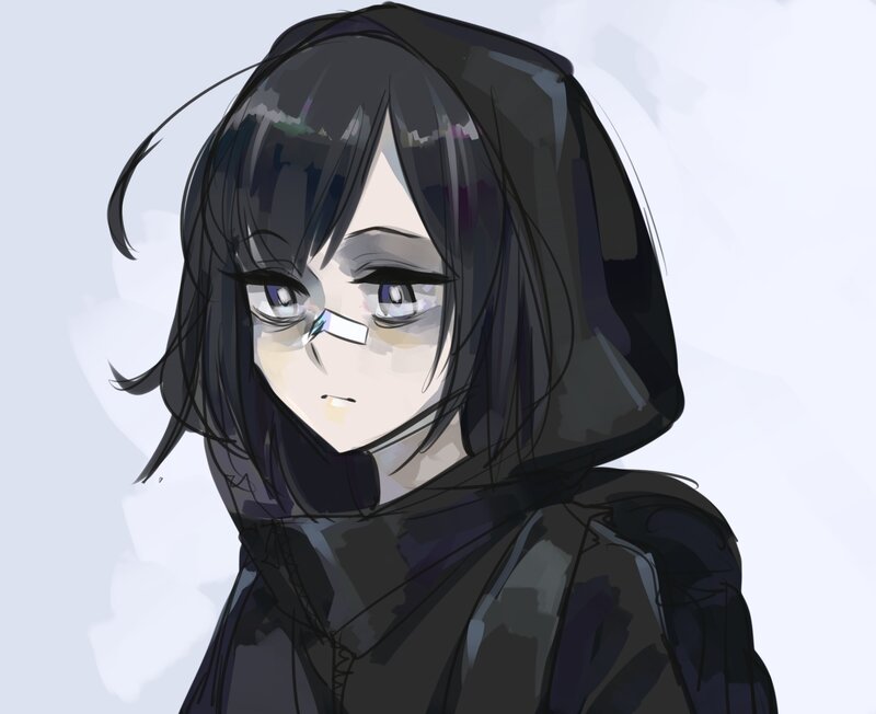 Anime Girl with Bandage — Black, Neutral