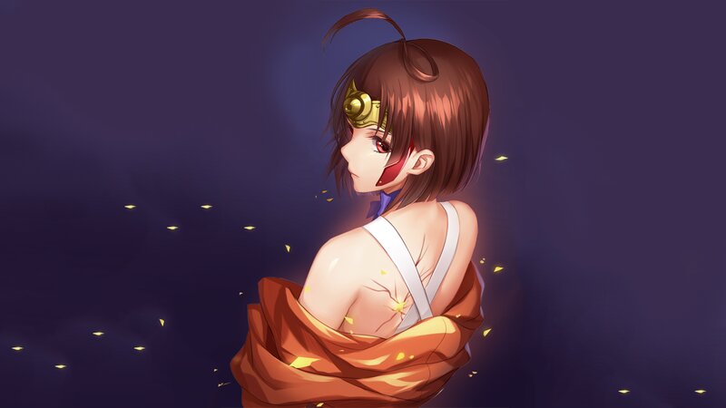 Anime Girl with Bandaged Back — Purple