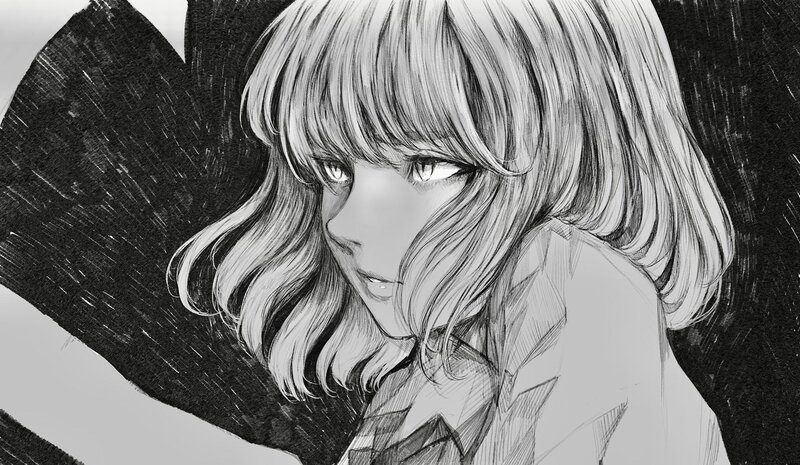 Anime Girl with Bangs — Black