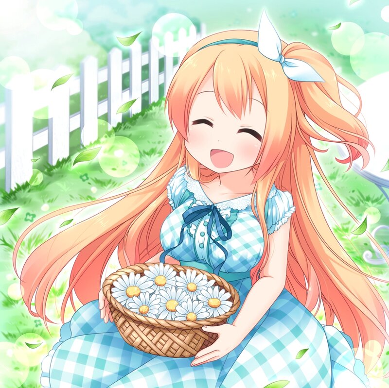 Anime Girl with Basket — Blue, Cheerful, Spring