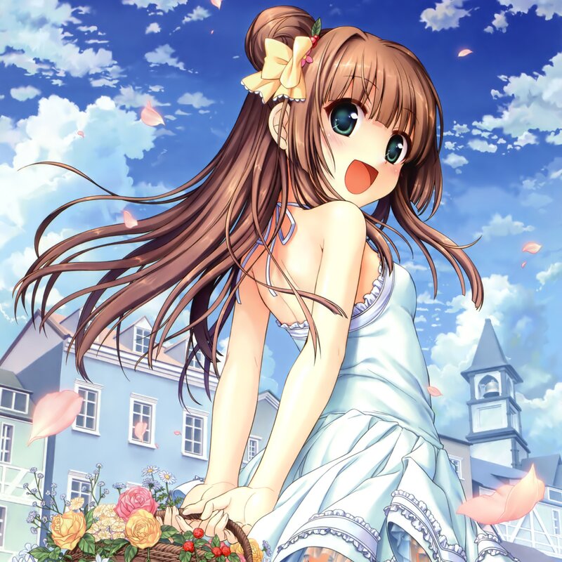 Anime Girl with Basket — Blue, Cheerful