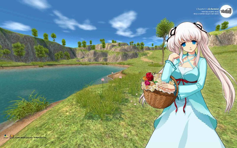 Anime Girl with Basket — Blue