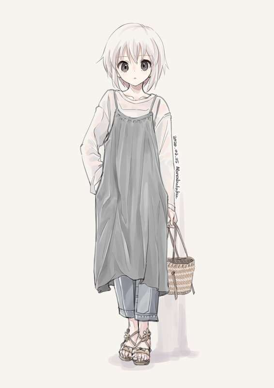 Anime Girl with Basket — Gray