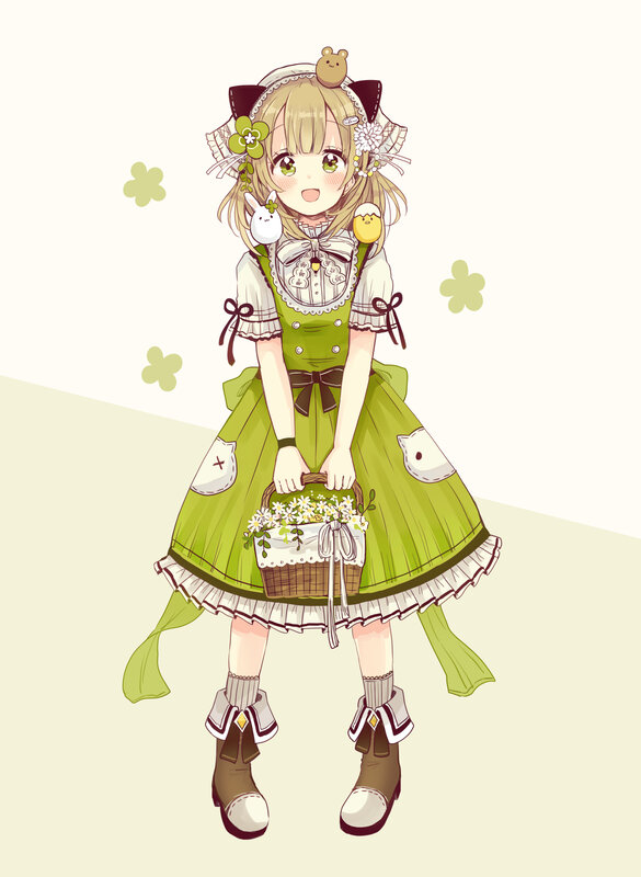 Anime Girl with Basket — Green, Cheerful