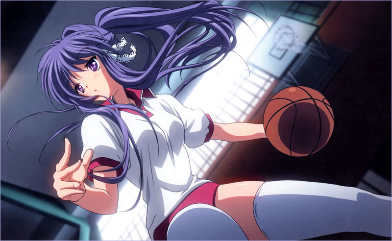 Anime Girl with Basketball — Purple