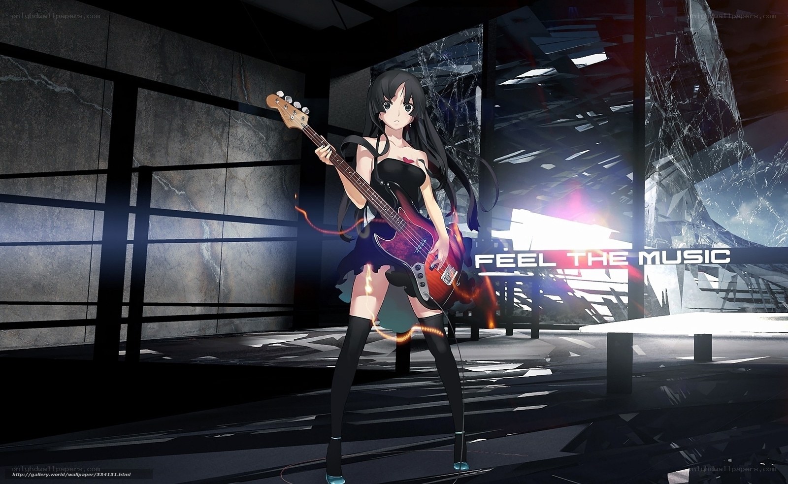 Anime girl with bass guitar