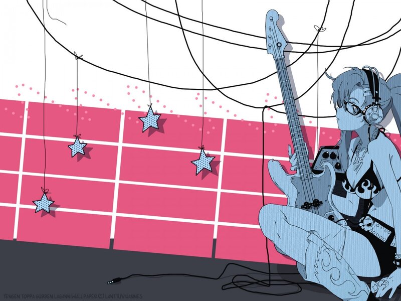Anime girl with bass guitar