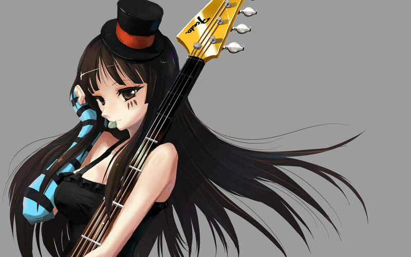 Anime Girl with Bass Guitar — Black, Calm