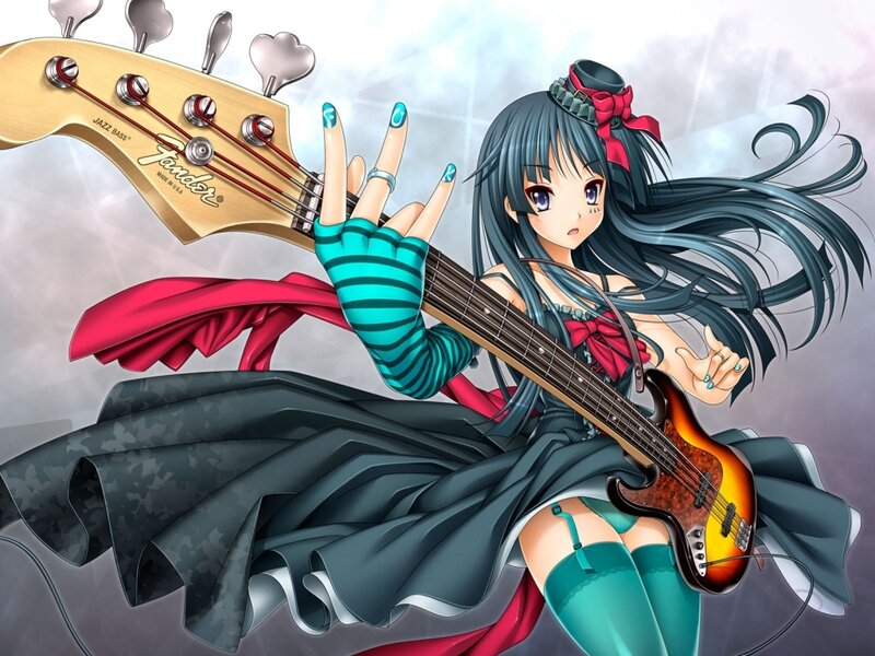 Anime Girl with Bass Guitar — Black, Dynamic