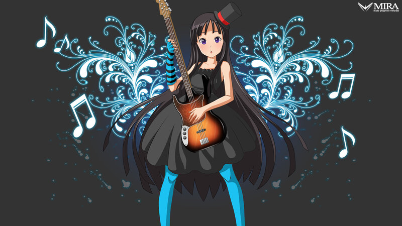 Anime Girl with Bass Guitar — Black, Musical