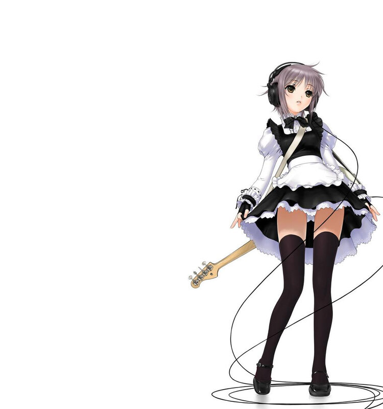 Anime Girl with Bass Guitar — Black, Neutral