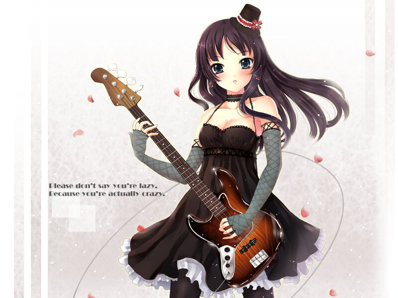 Anime Girl with Bass Guitar — Black, Playful