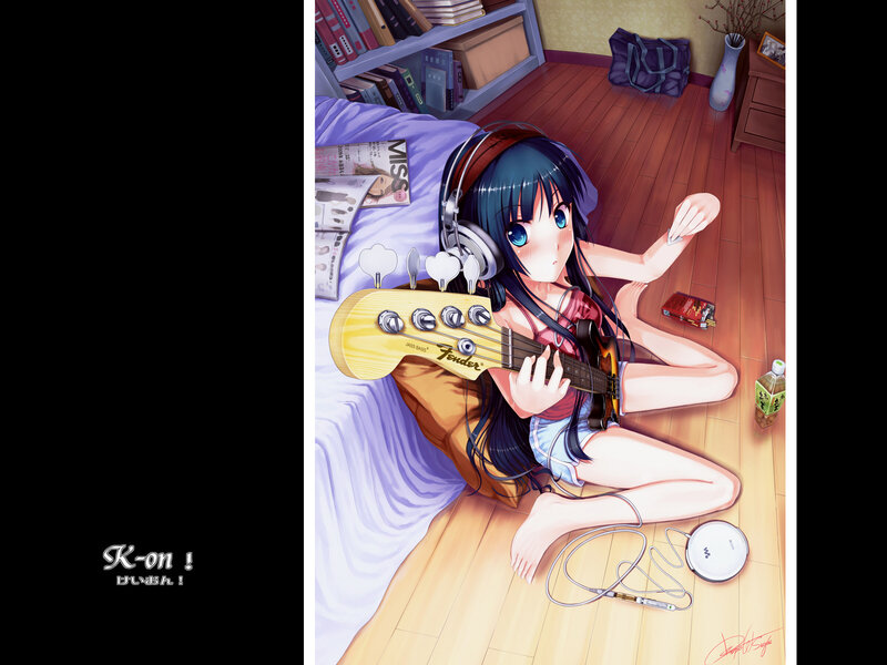 Anime Girl with Bass Guitar — Blue, Calm