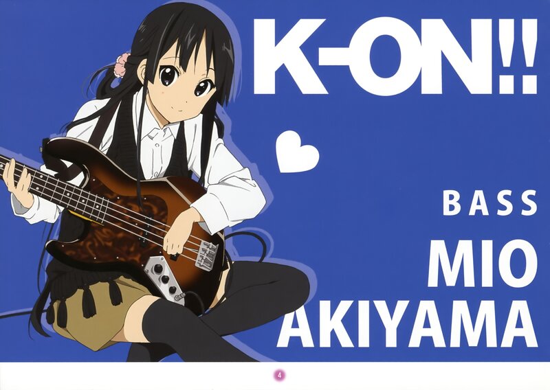 Anime Girl with Bass Guitar — Blue, Cheerful