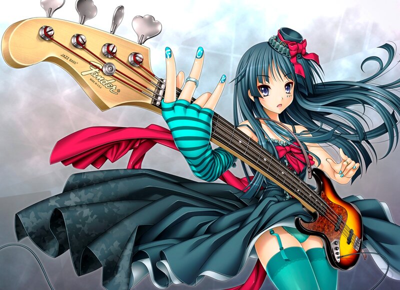Anime Girl with Bass Guitar — Blue, Dynamic