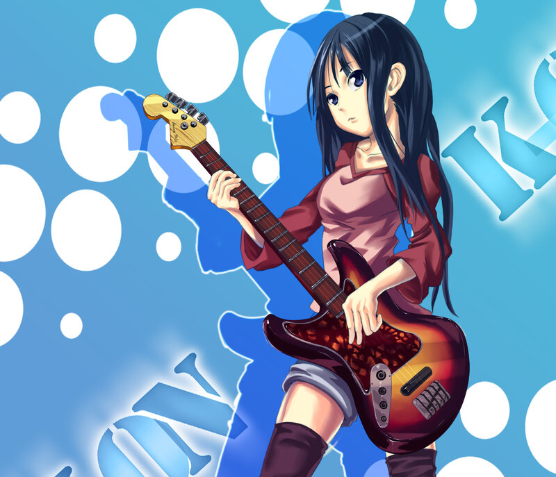Anime Girl with Bass Guitar — Blue, Energetic