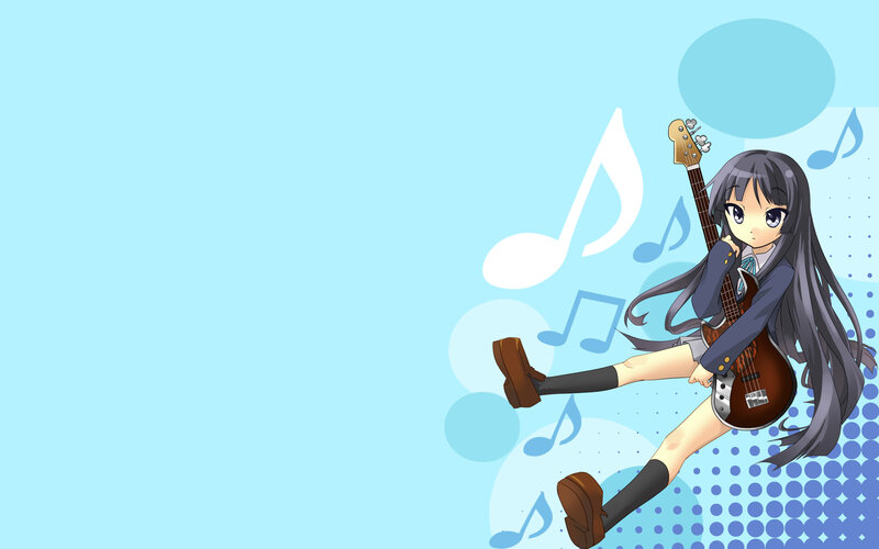 Anime Girl with Bass Guitar — Blue, Playful