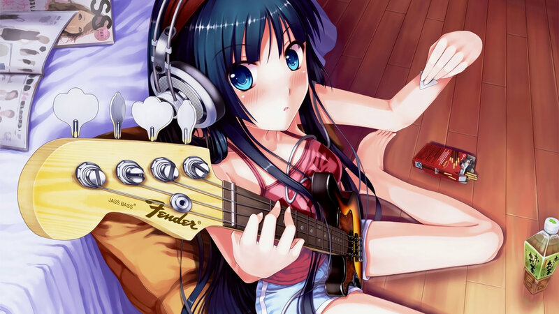 Anime Girl with Bass Guitar — Blue, Relaxed