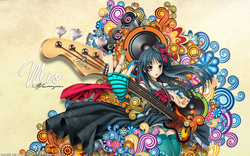 Anime Girl with Bass Guitar — Blue, Vibrant